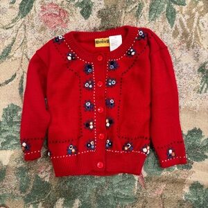Bonjour / Red 3D Embroidered girl Sweater Cardigan Size 3